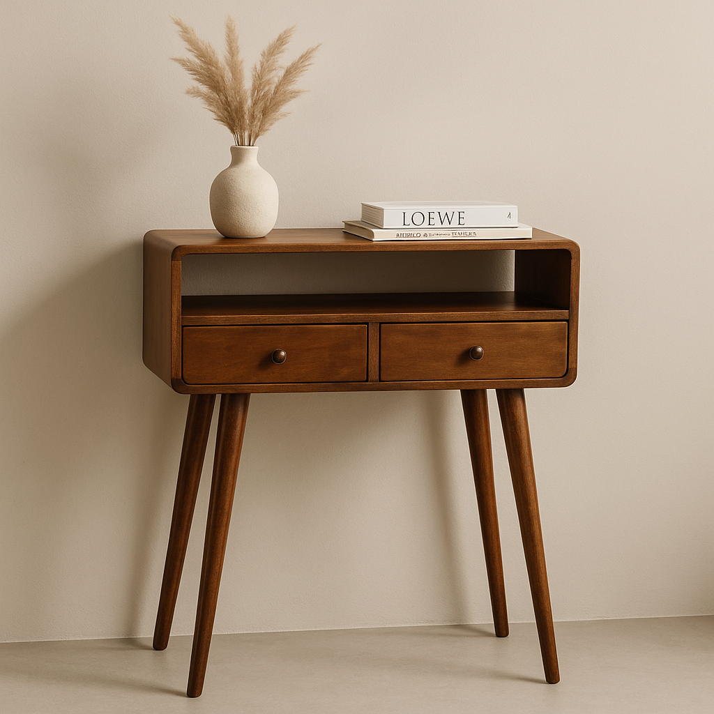 Solid Wood Mini Console Table, 2-Drawers, 1 Open Slot