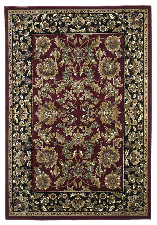 8' X 11' Red Black Machine Woven Floral Traditional Indoor Area Rug