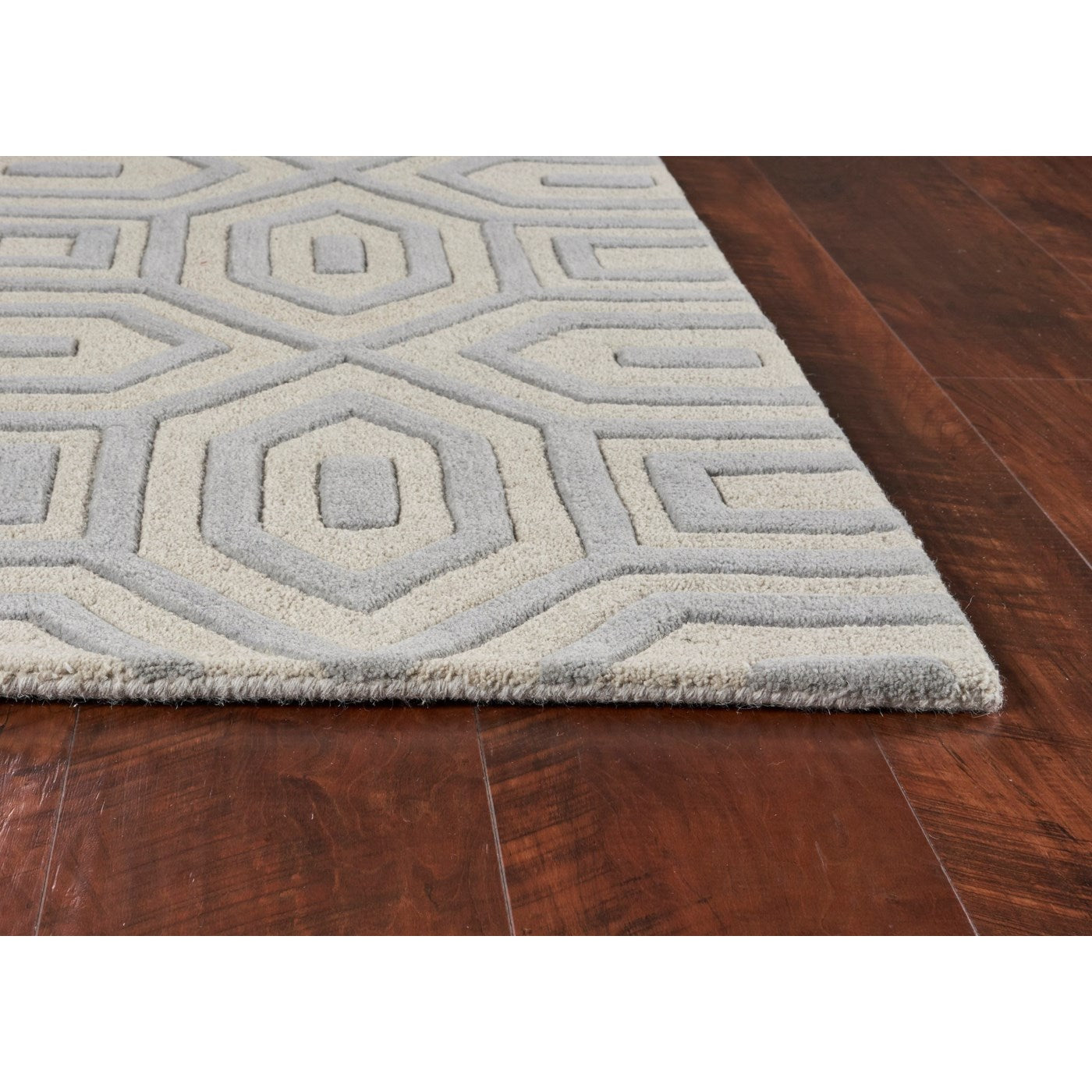 8' Grey Hand Tufted Geometric Indoor Runner Rug