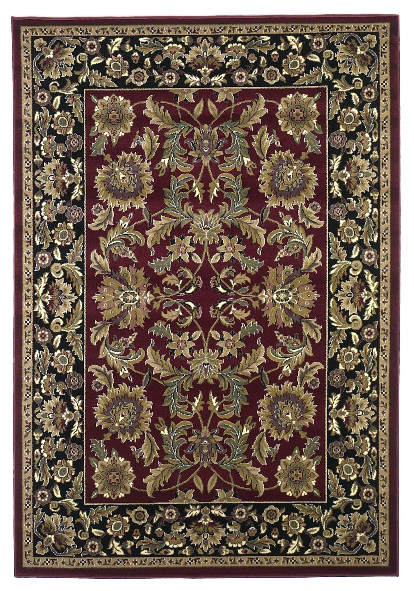 8' X 11' Red Black Machine Woven Floral Traditional Indoor Area Rug