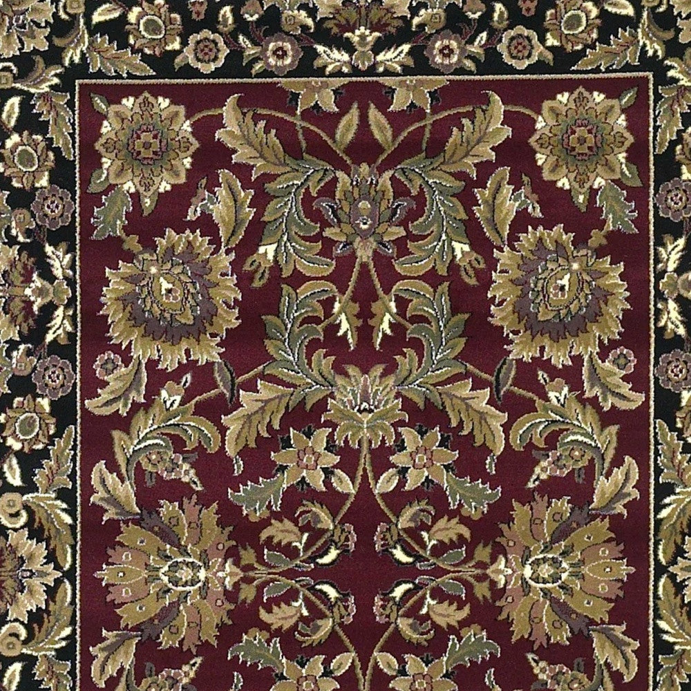 8' X 11' Red Black Machine Woven Floral Traditional Indoor Area Rug