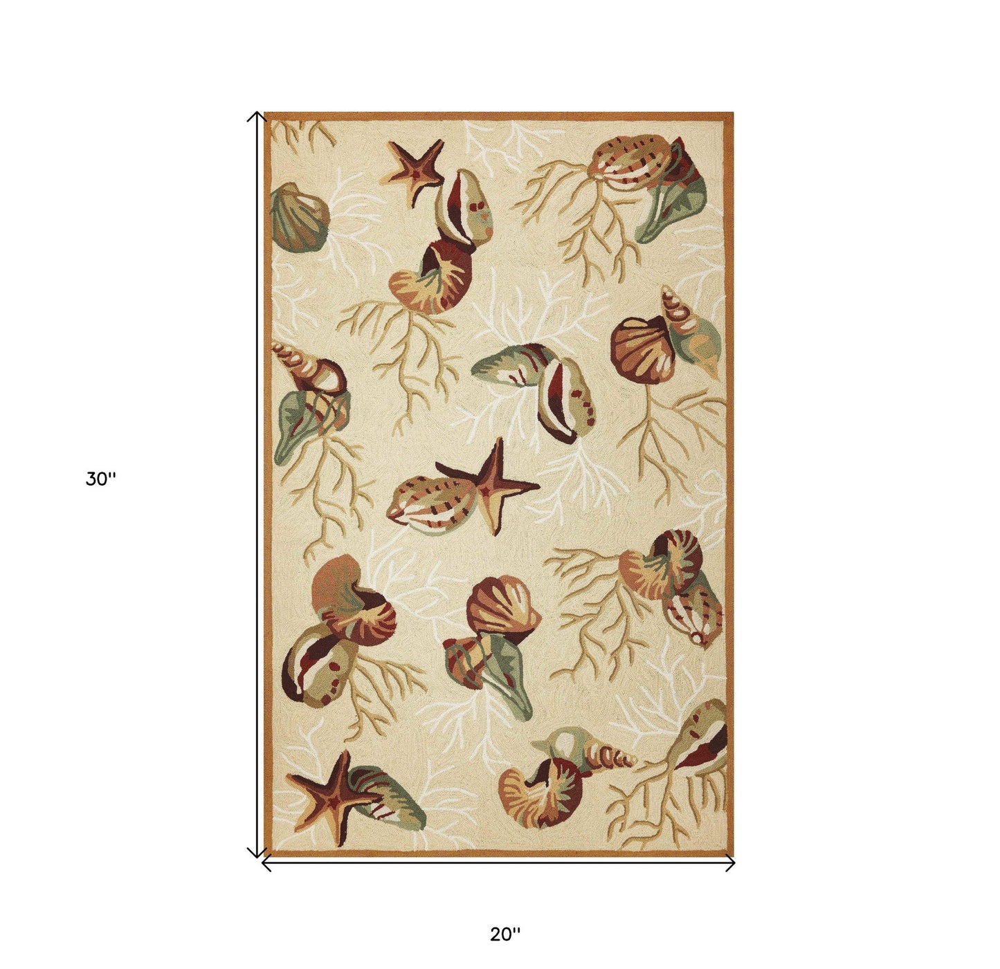 8' Beige Hand Hooked Sea Shells Indoor Runner Rug