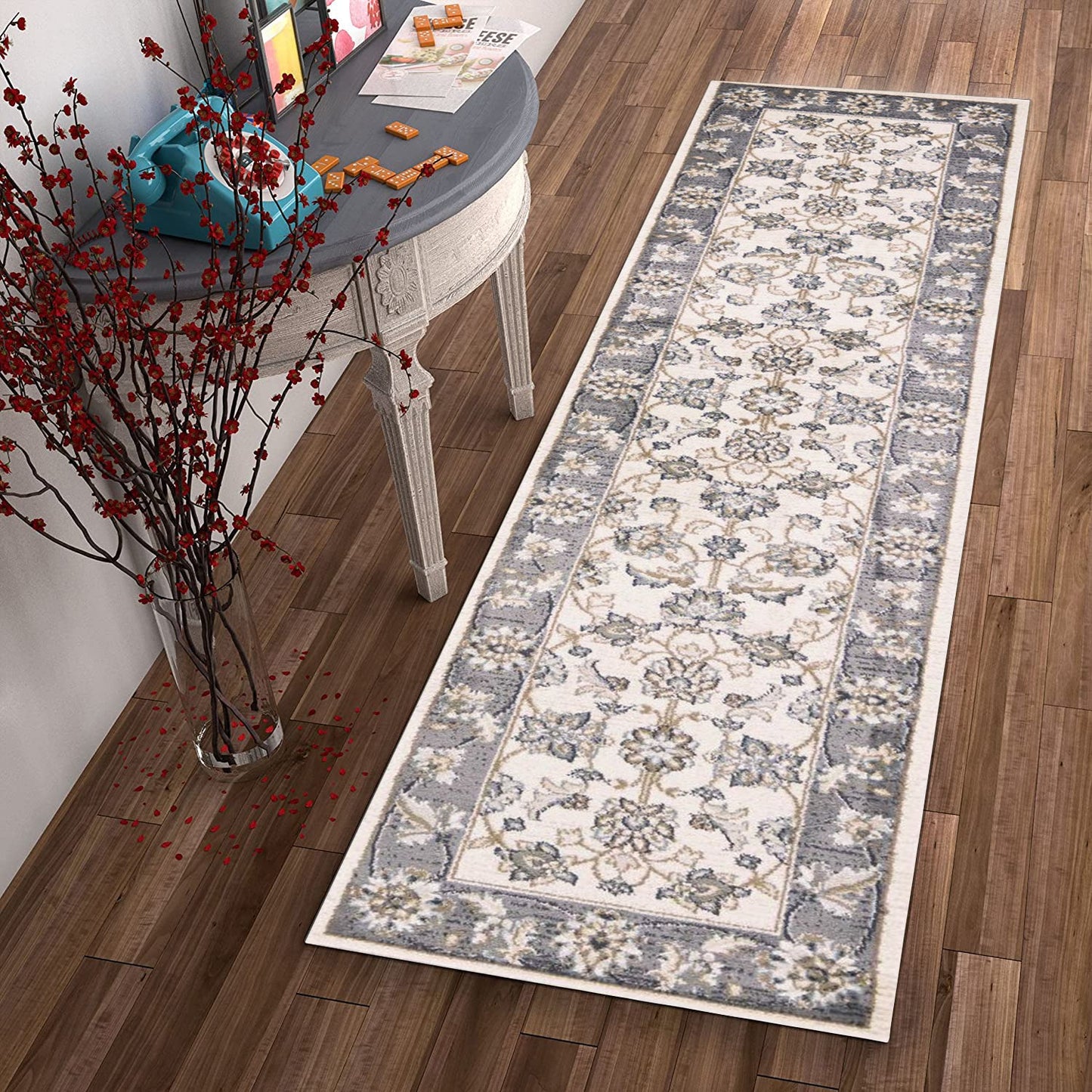 3' X 5' Gray and Ivory Floral Area Rug