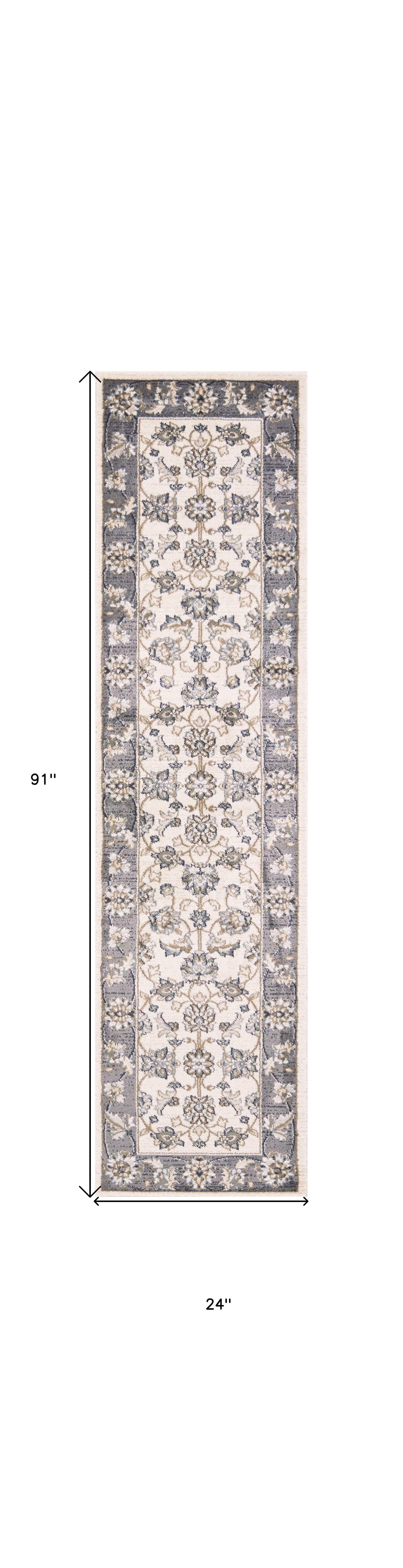 3' X 5' Gray and Ivory Floral Area Rug