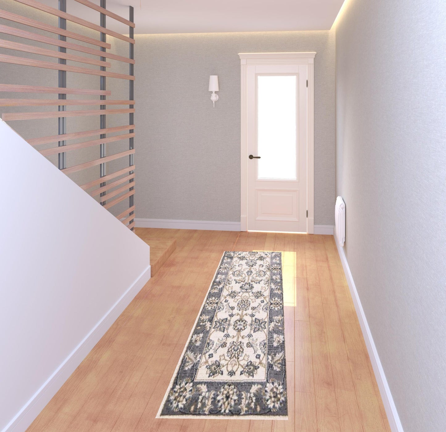 3' X 5' Gray and Ivory Floral Area Rug