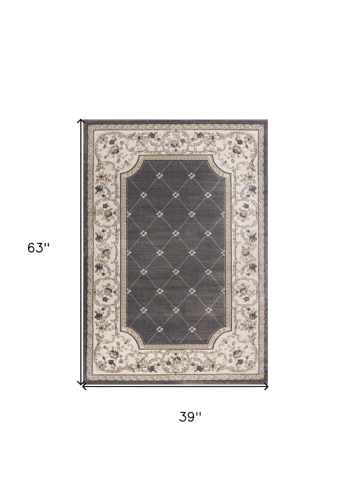3' X 5' Gray and Ivory Trellis Area Rug
