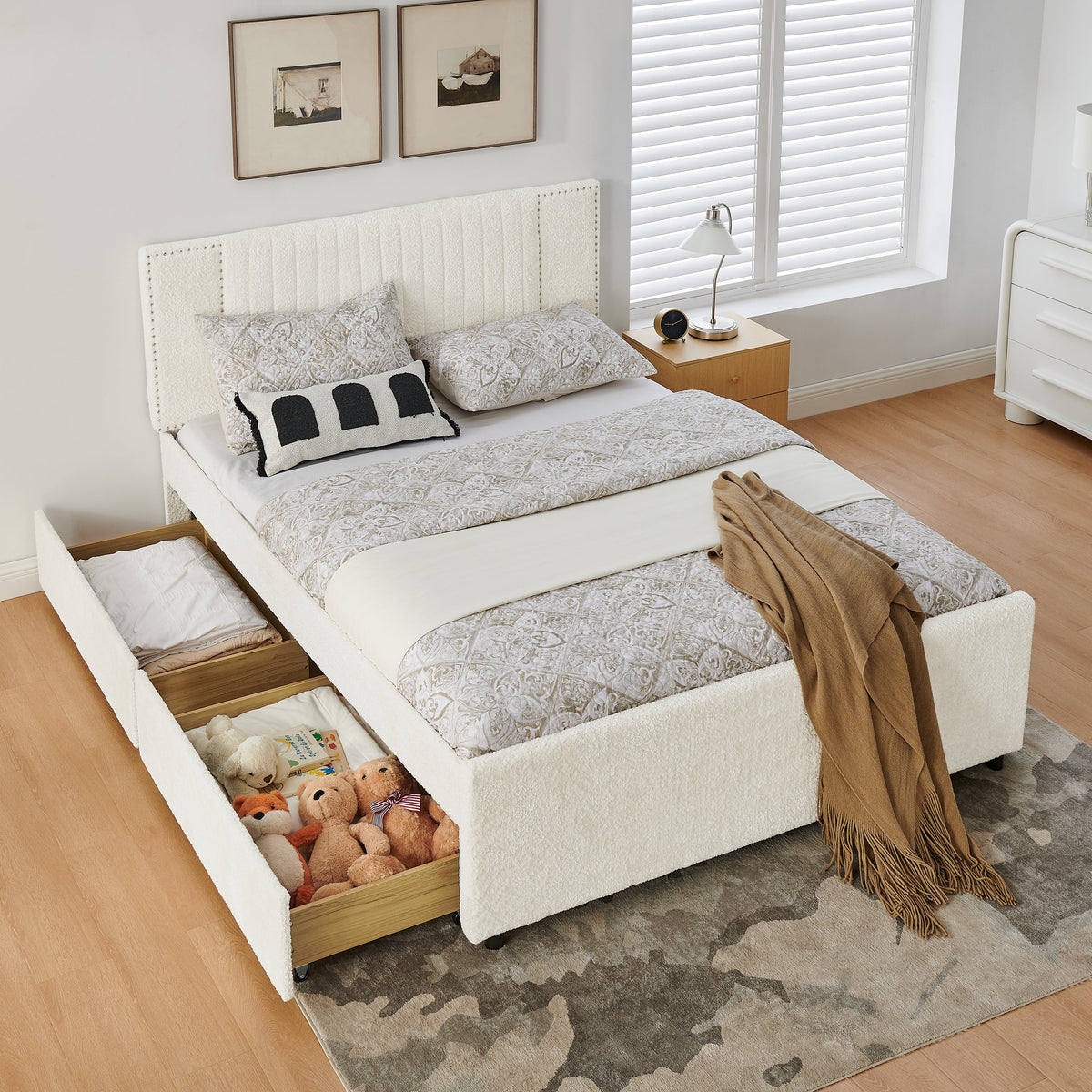 Queen Size Vertical Channel Tufted Headboard Bed