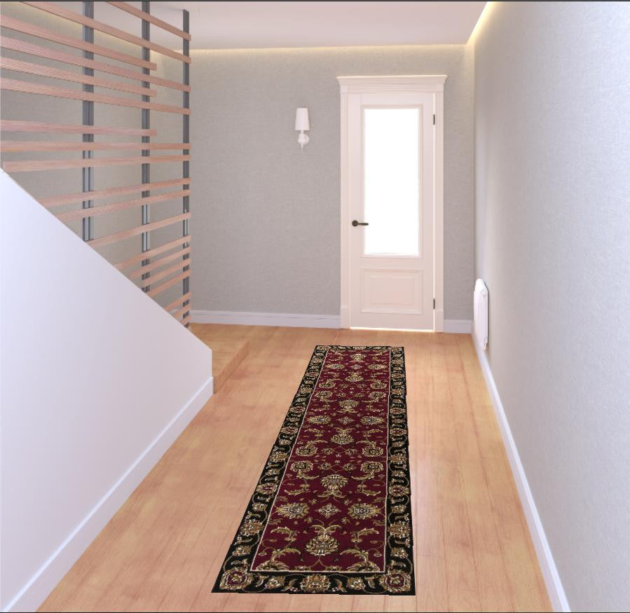 9' X 13' Red and Black Area Rug