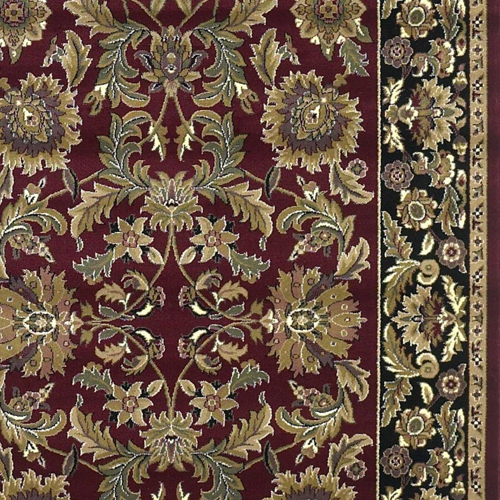 8' X 11' Red Black Machine Woven Floral Traditional Indoor Area Rug