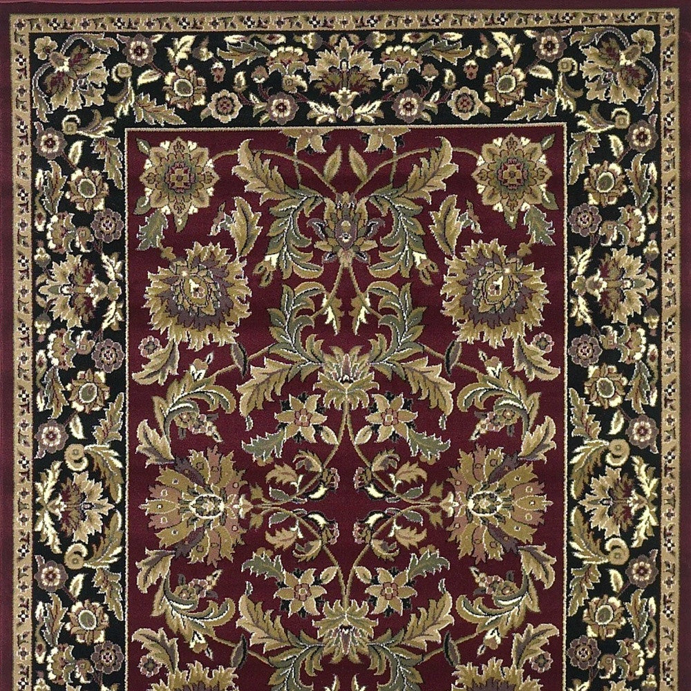 8' X 11' Red Black Machine Woven Floral Traditional Indoor Area Rug