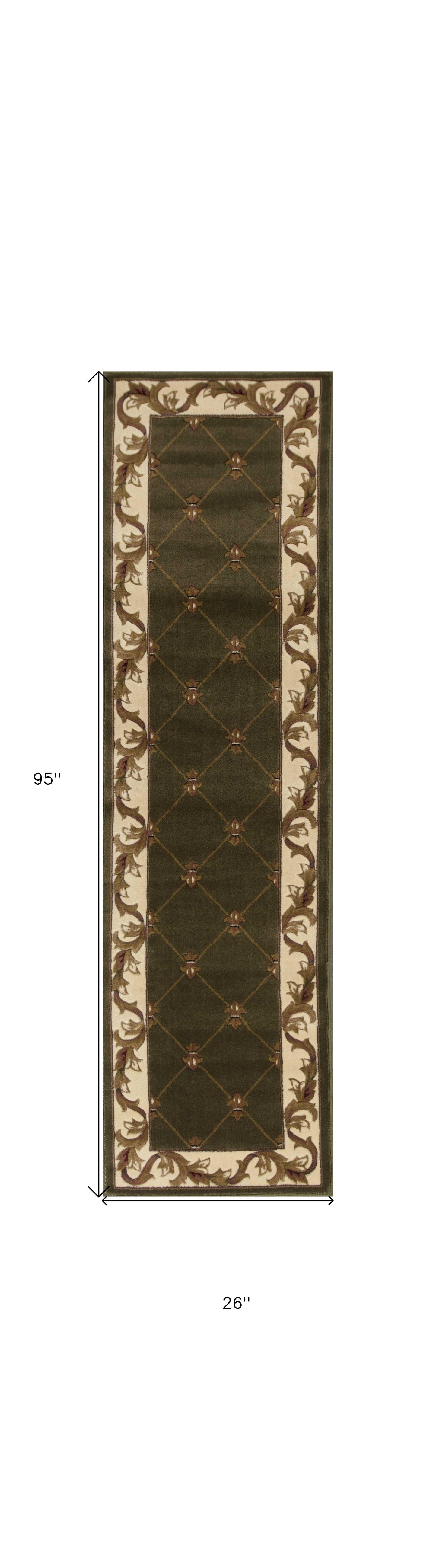 2' X 3' Green and Ivory Trellis Area Rug