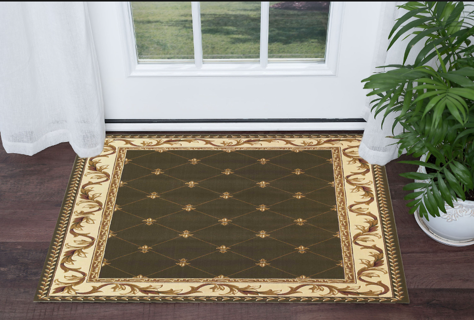 2' X 3' Green and Ivory Trellis Area Rug