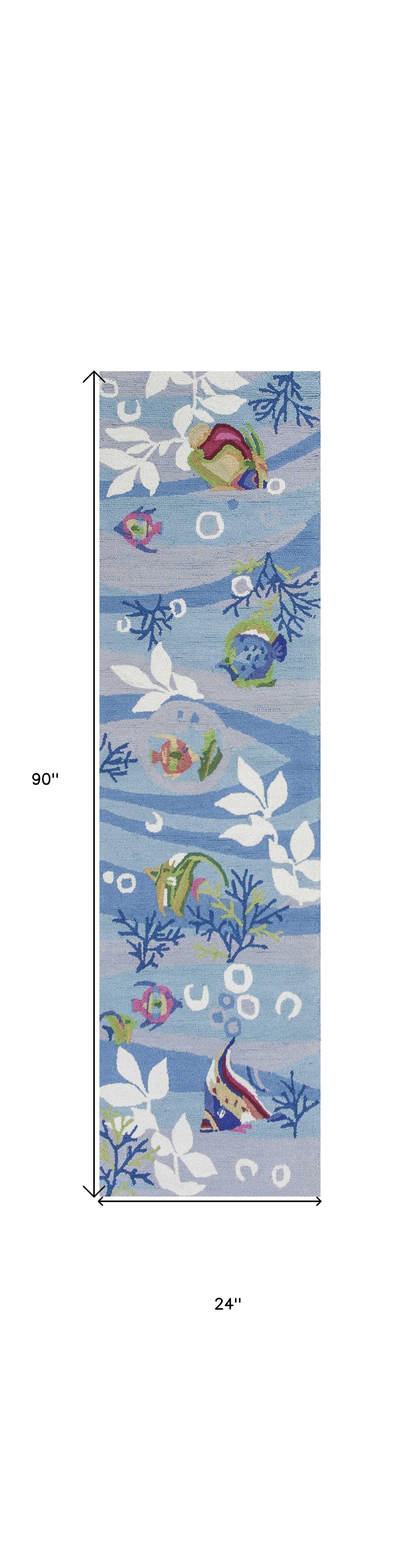 5' X 8' Blue Hand Hooked Marine Life Indoor Area Rug