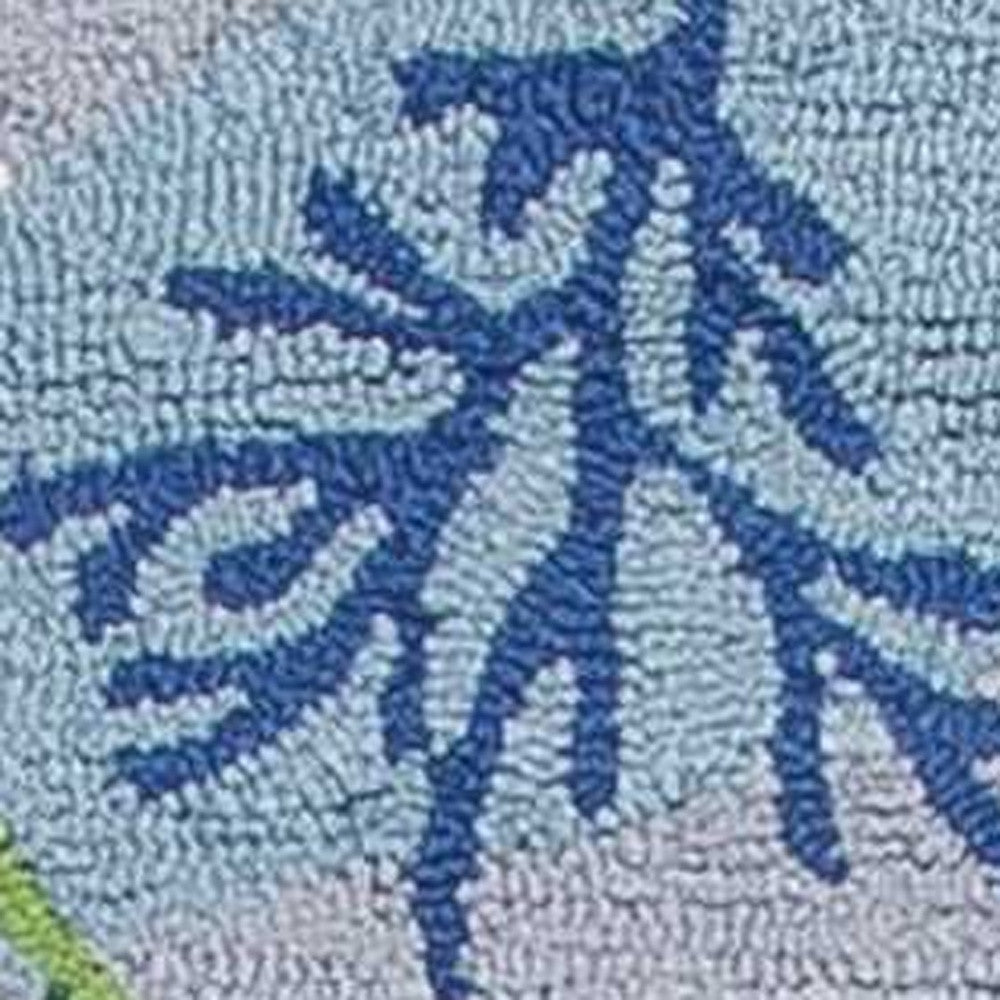 5' X 8' Blue Hand Hooked Marine Life Indoor Area Rug