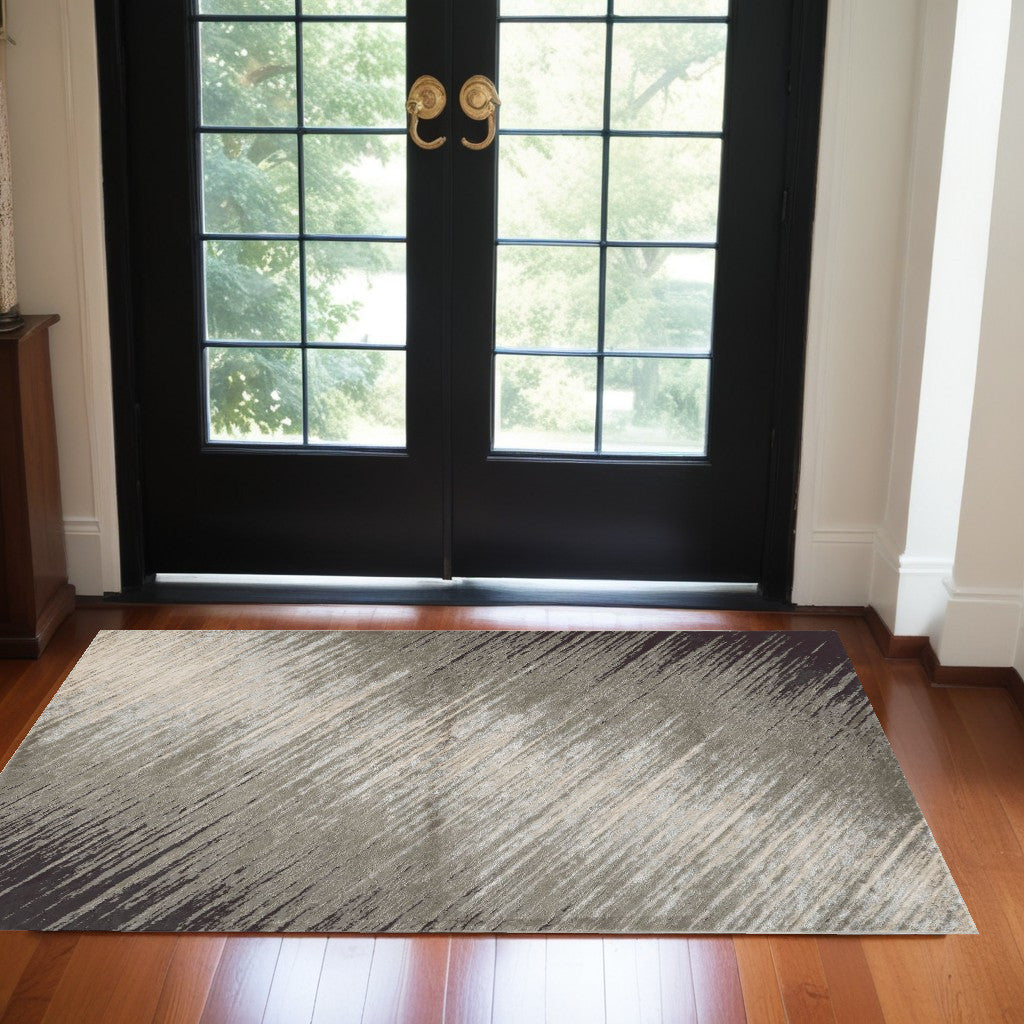 5' X 8' Silver Grey Machine Woven Abstract Brushstroke Indoor Area Rug