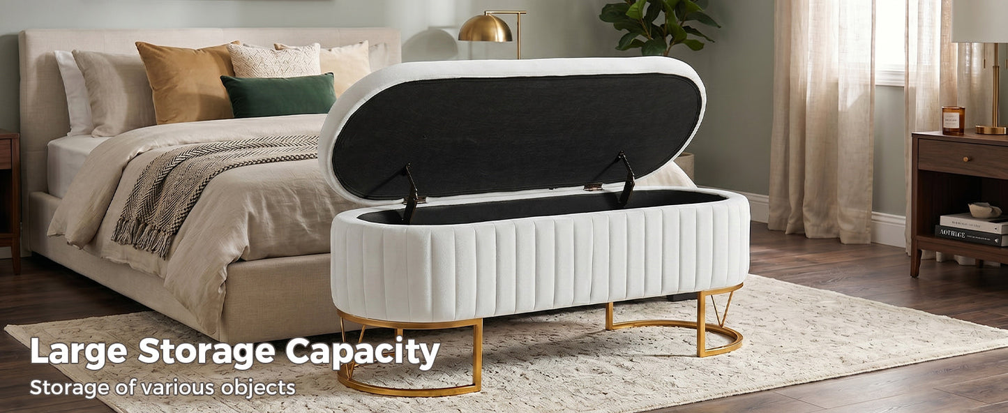 Storage Bench - Velvet Oval Upholstered Design