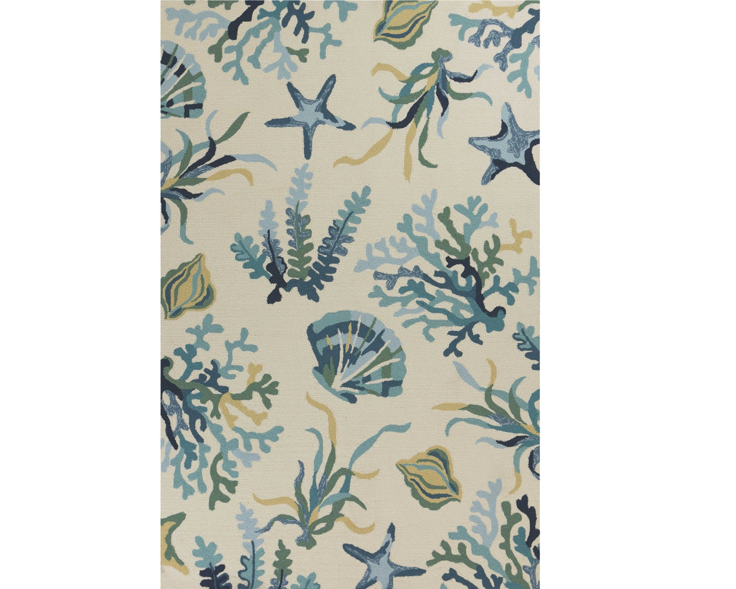 2' X 3' Ivory and Blue Seashell and Coral Hand Tufted Area Rug