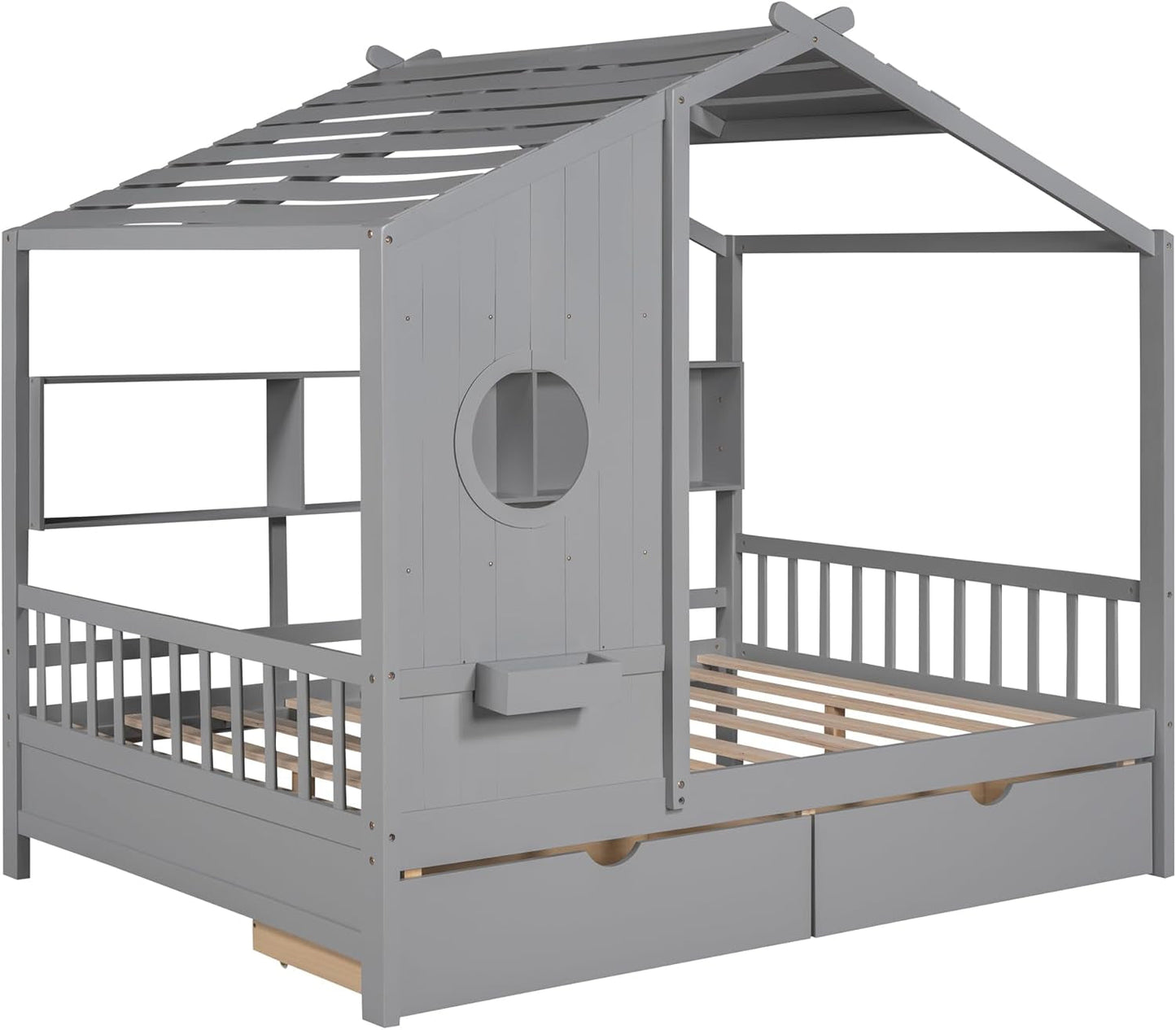 Kids Full Playhouse Bed With Drawers Shelves Storage