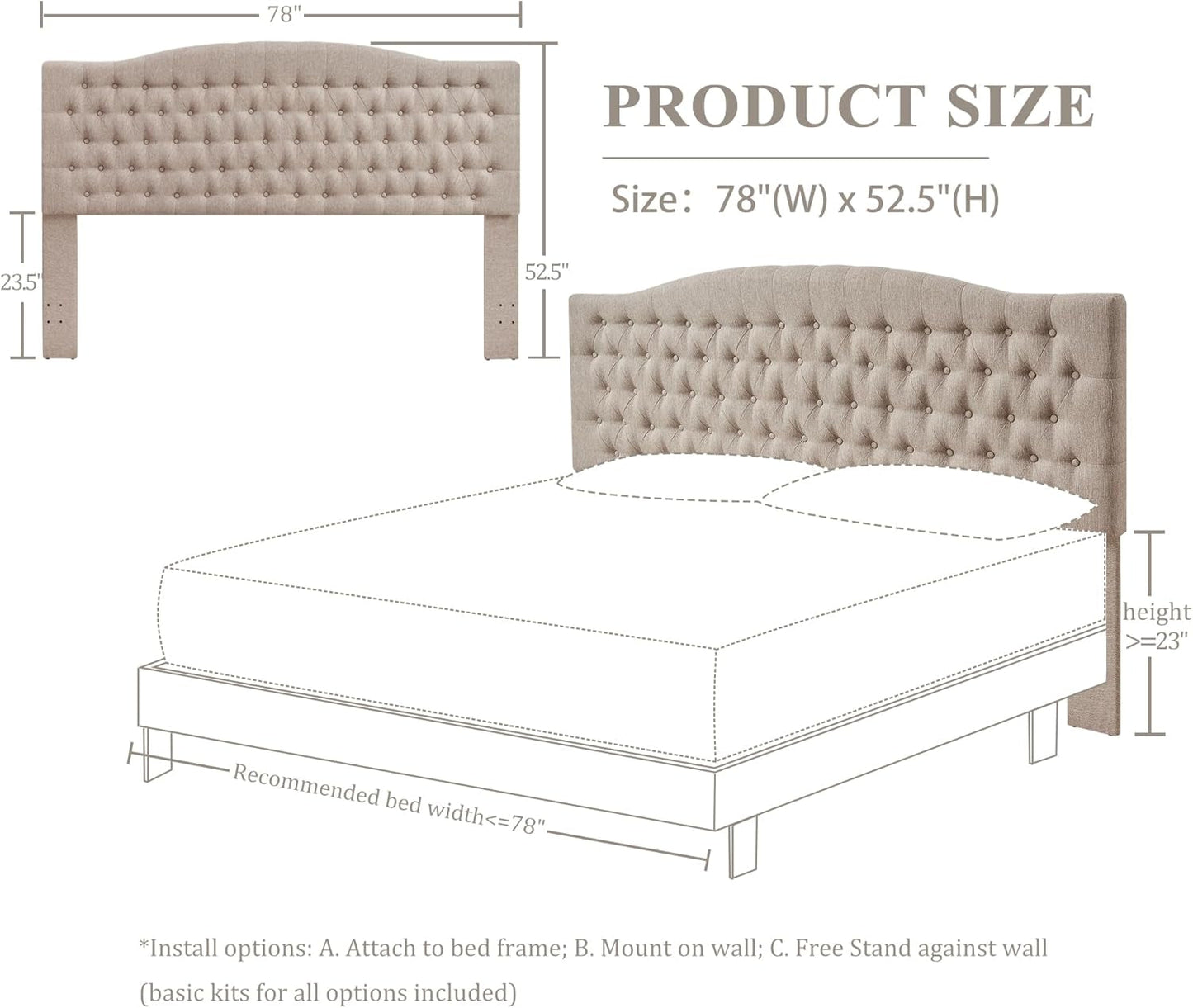 Luxury Linen Upholstered King Headboard with Easy Assembly