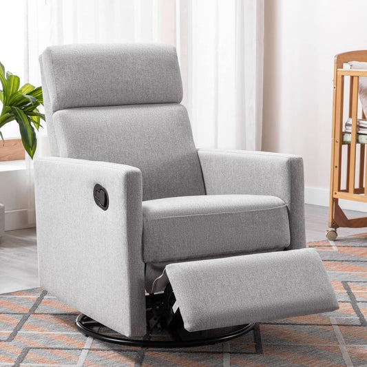 Gray Swivel Recliner Chair With Glider And Headrest
