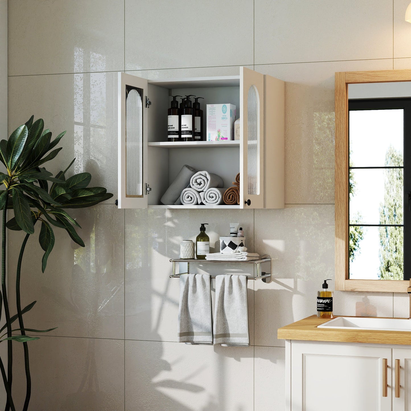 Wall Cabinet with Arched Glass Doors