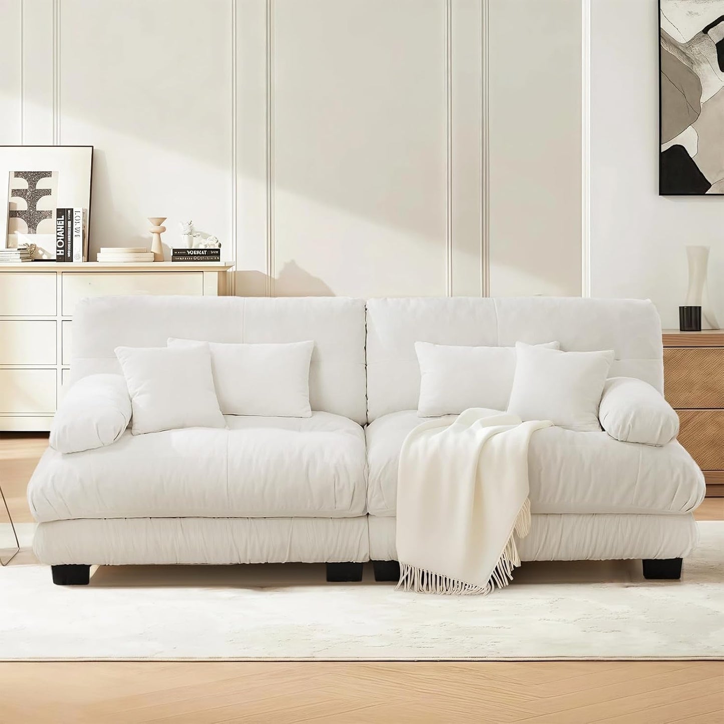 White Velvet Pet Hair Resistant Modular Recliner Sofa
