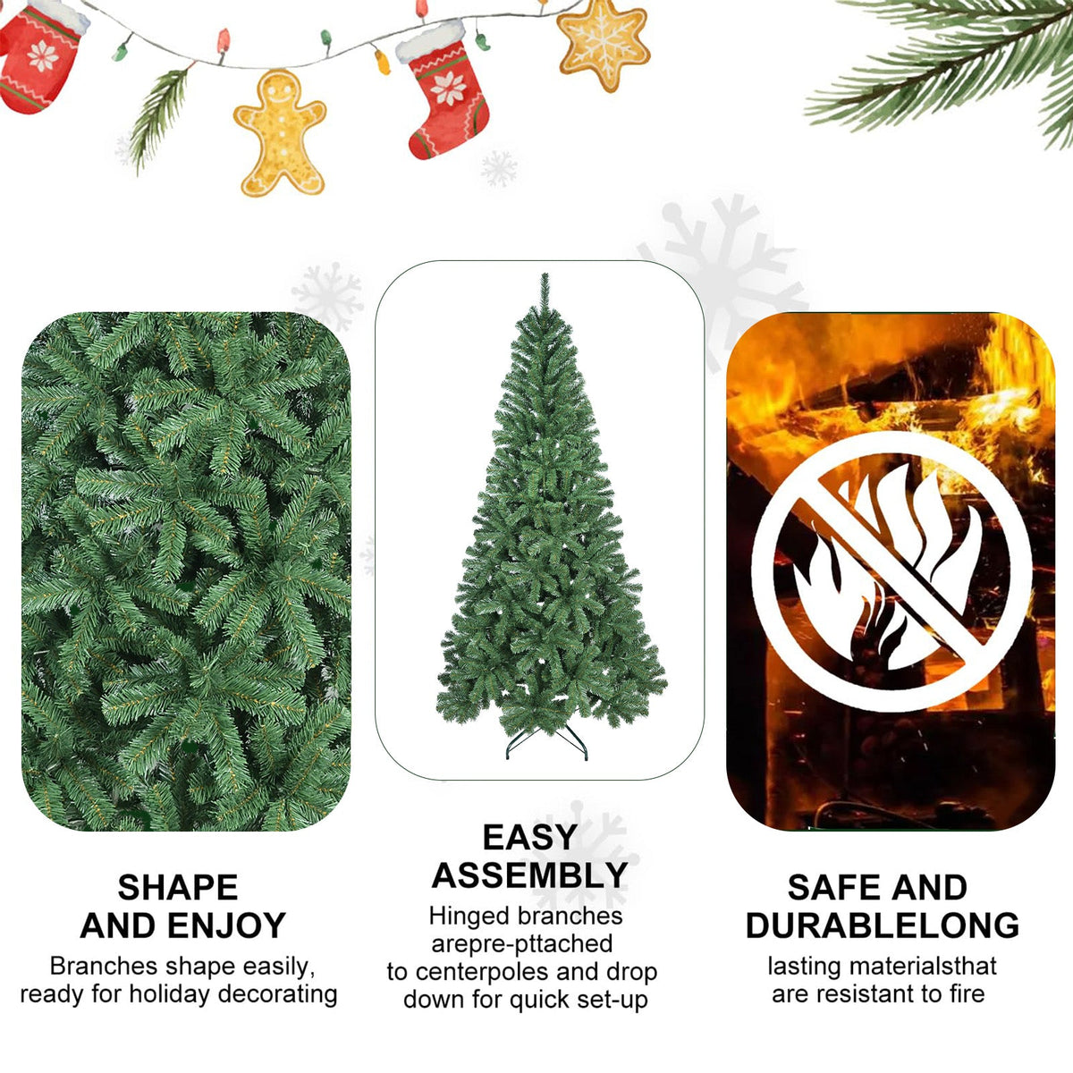 7FT Artificial Christmas Tree with 774 PVC Tips, Hinged Structure & Metal Stand