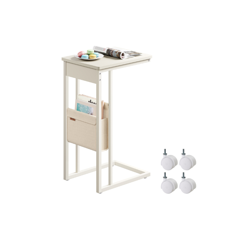 C-Shaped Side Table with Wheels