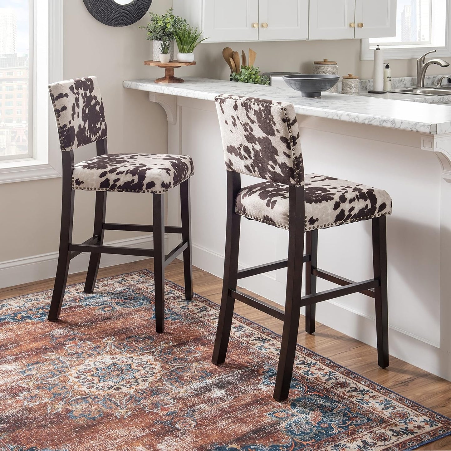 Stylish Cowhide Print Bar Stool with Comfortable Padded Seat