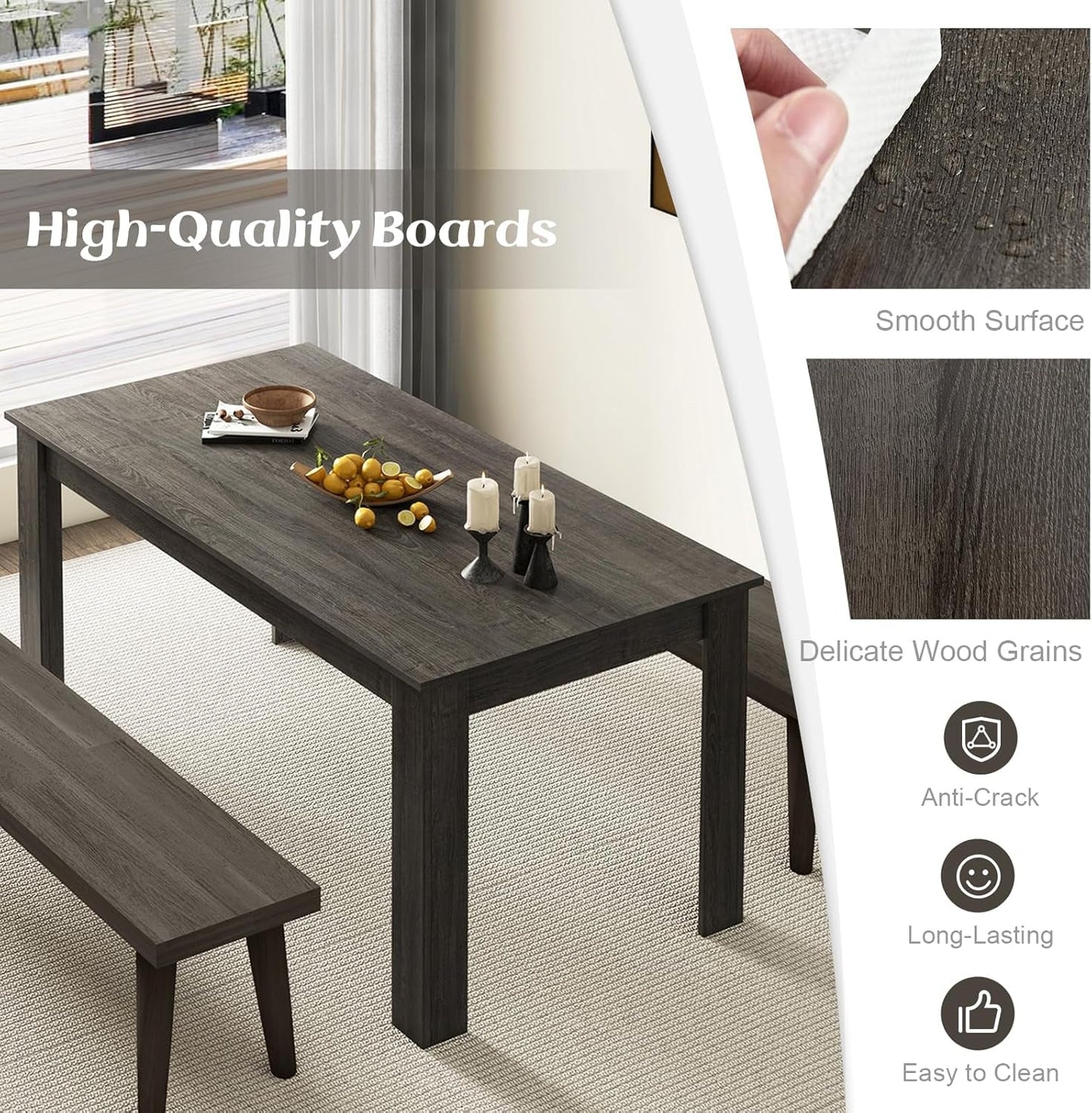 Grey 63 Inch Dining Table Farmhouse Kitchen Center Table