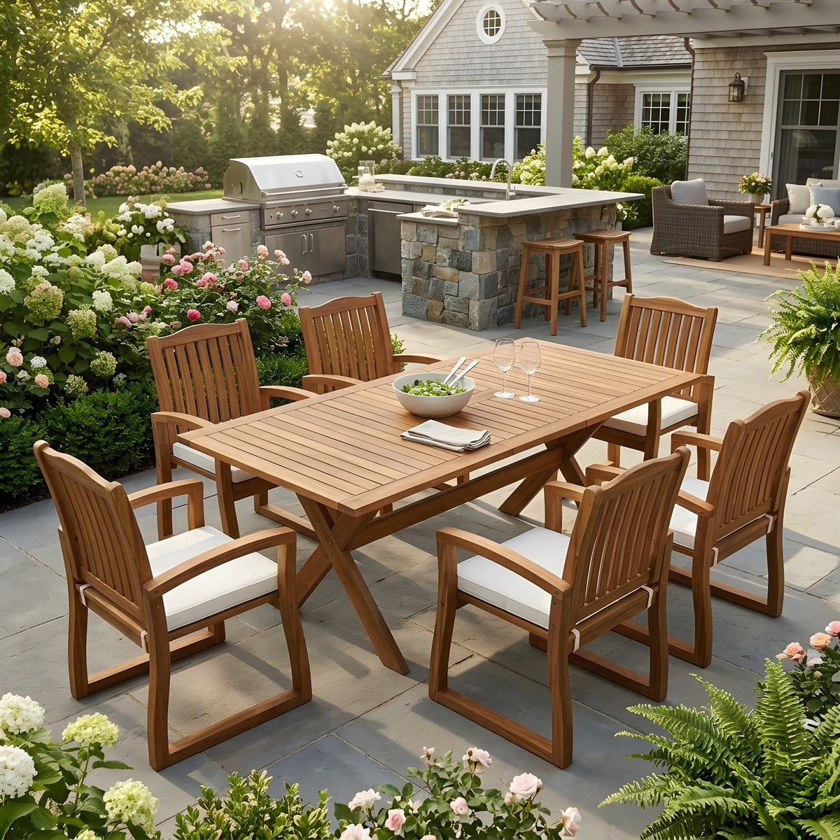 7 Pieces Acacia Wood Outdoor Dining Set