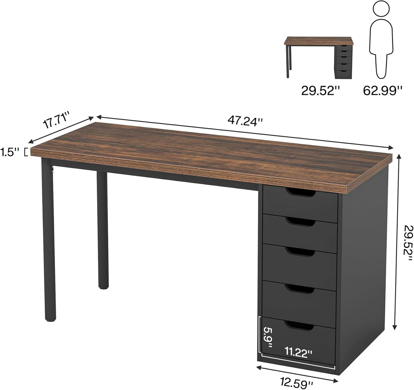 Industrial Rustic Brown Forty Seven Inch Computer Desk Storage