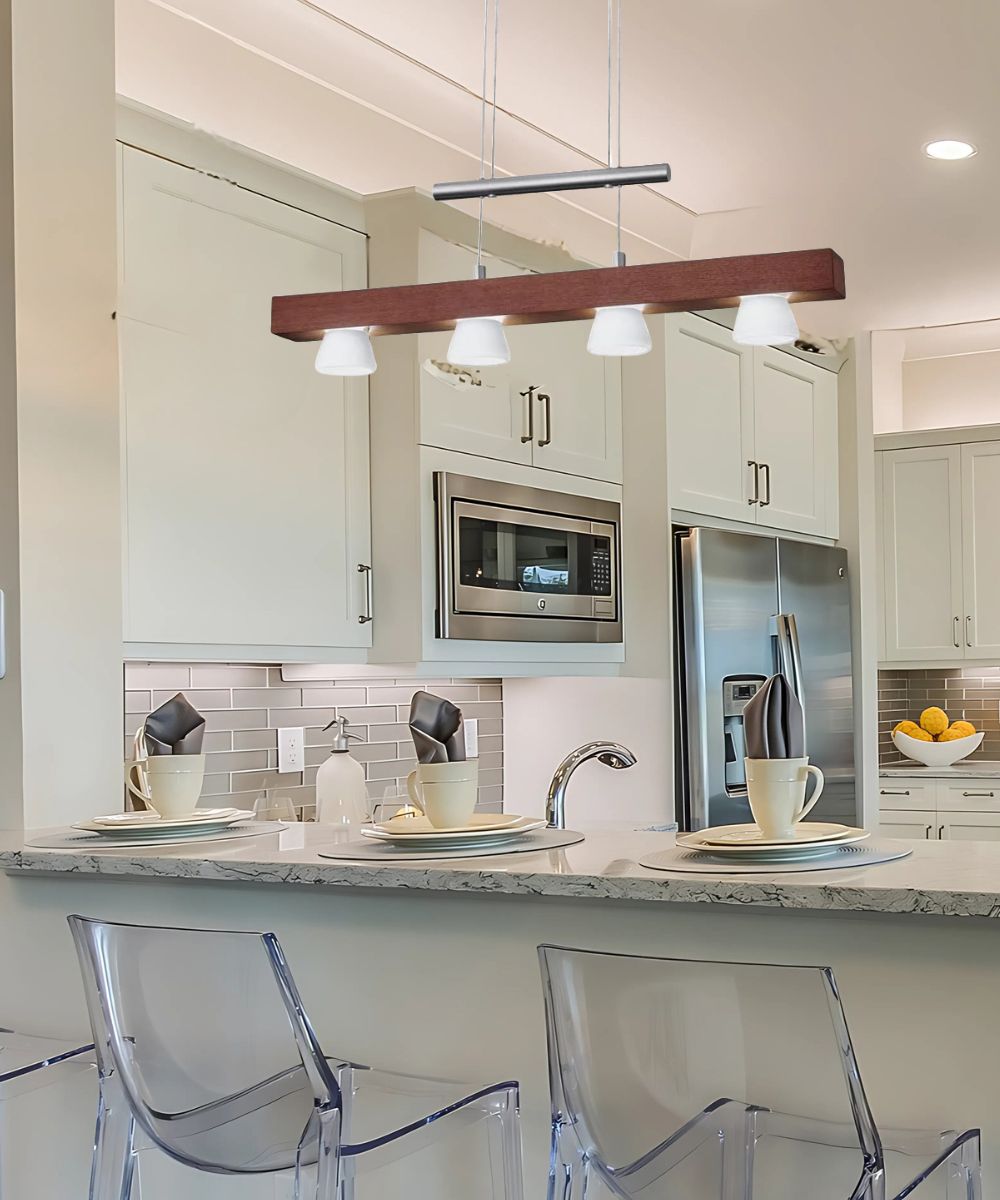 Adesso Burlington 24" W LED 4 Light Island/Dining Modern Pendant, Walnut Brushed Steel Metal Finish