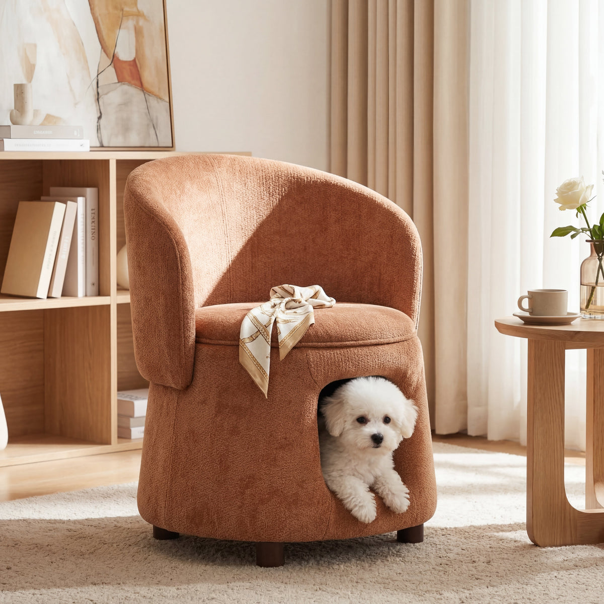 Orange Pet Friendly Chair with Hidden Pet Nook