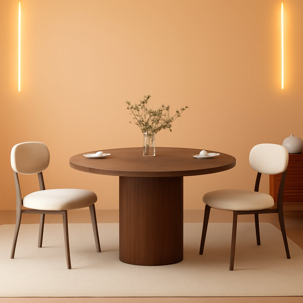 47 Inch Walnut Round Dining Table Farmhouse Kitchen