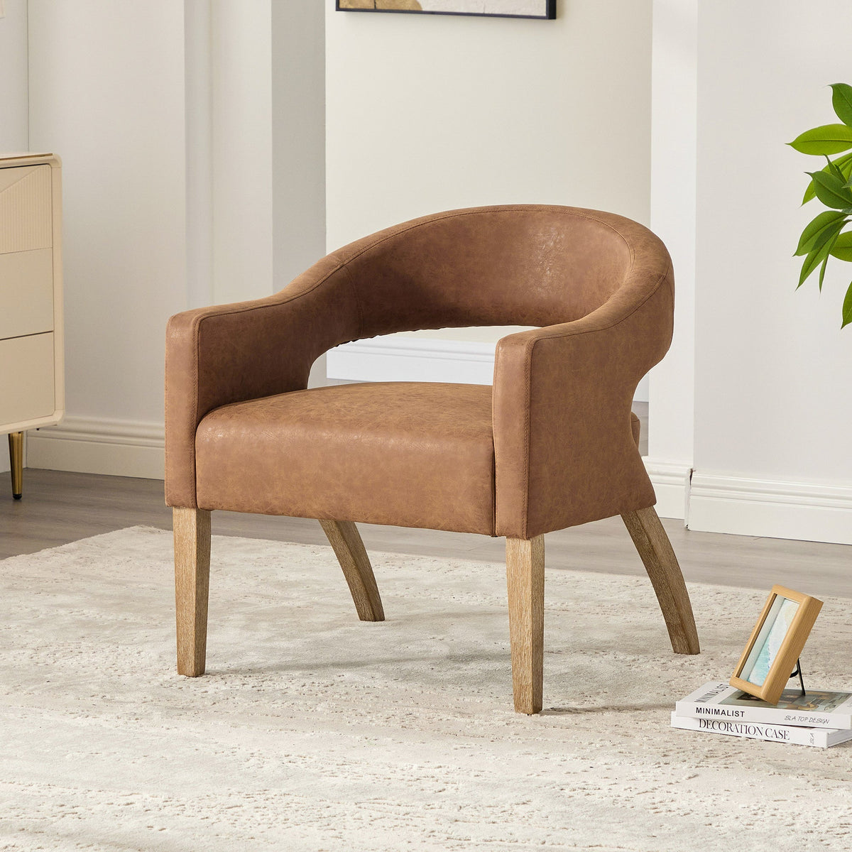 Modern Upholstered PU Open Back Accent Armchair