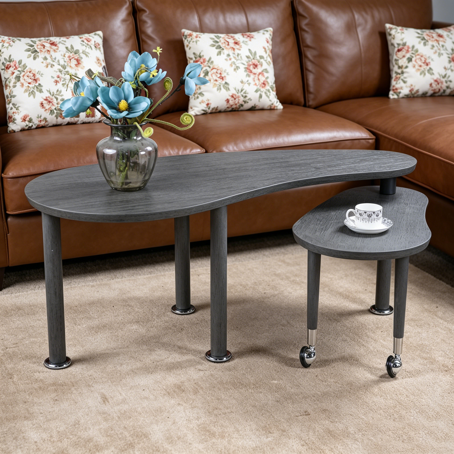Contemporary Rotatable Cocktail Table with Solid Rubber Wood Legs