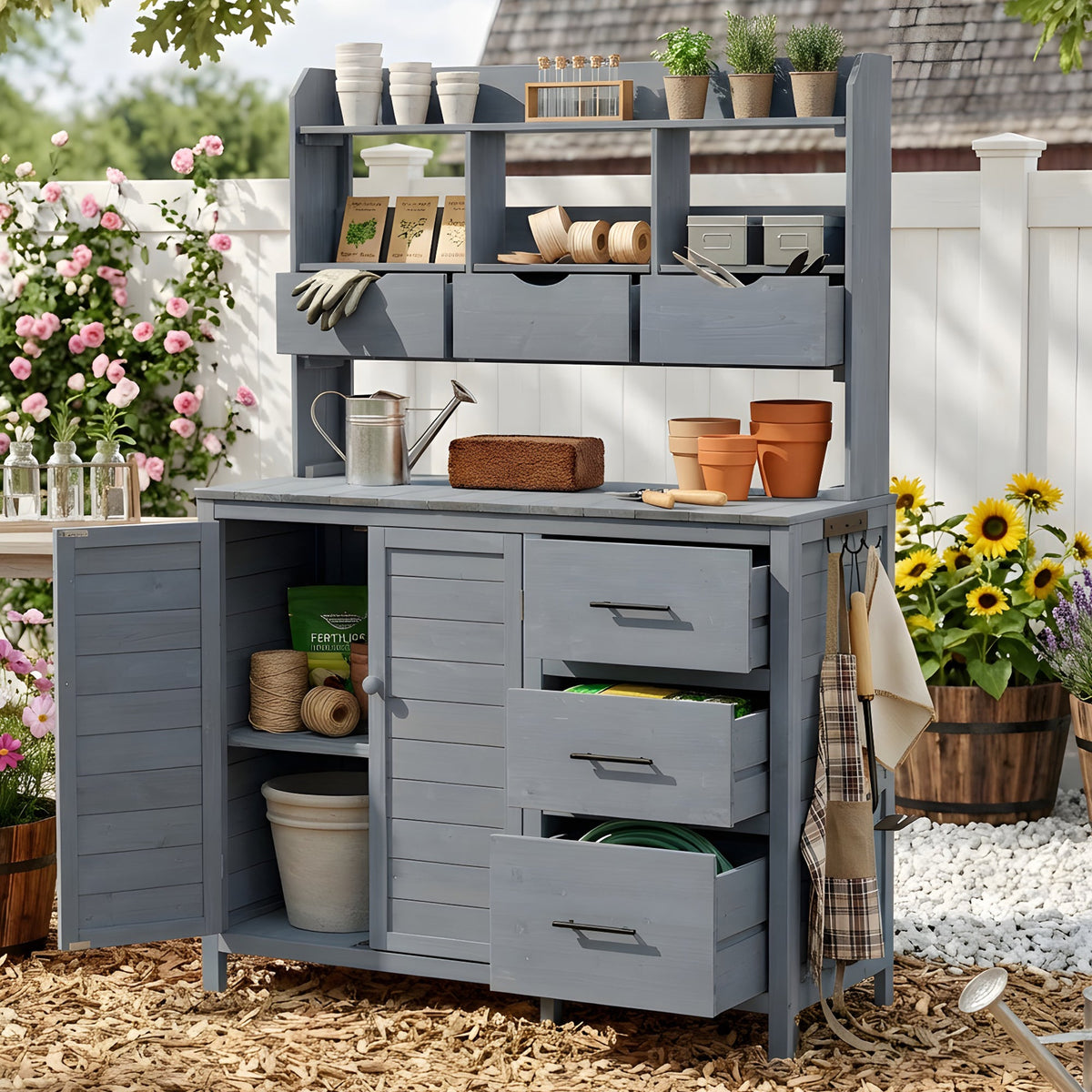 TOPMAX Farmhouse Patio Potting Bench