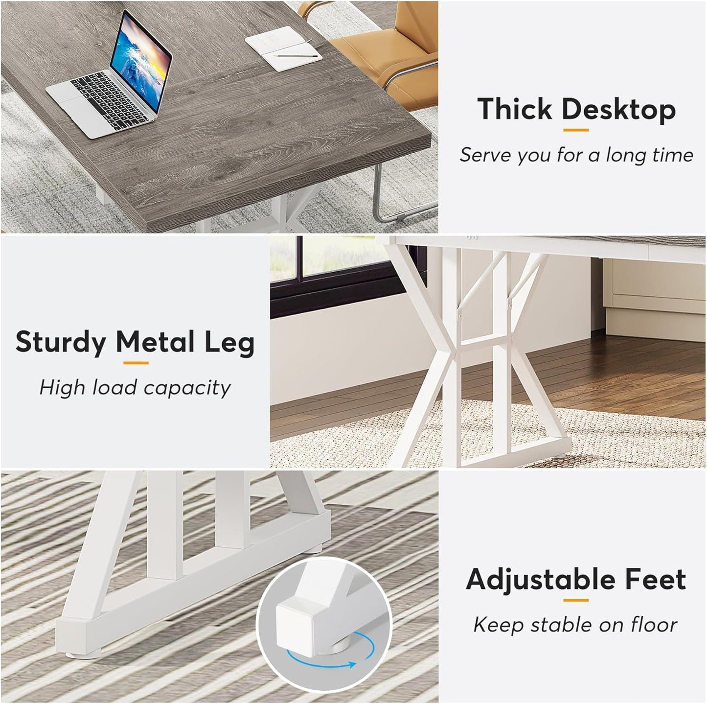 70.8 Inch Grey White Executive Desk Large Home Office