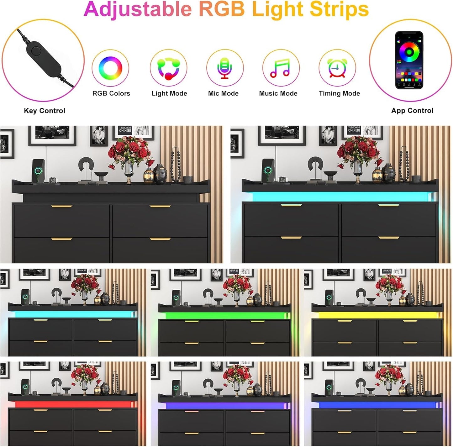 Six Drawer Dresser With LED Illumination Enhancement