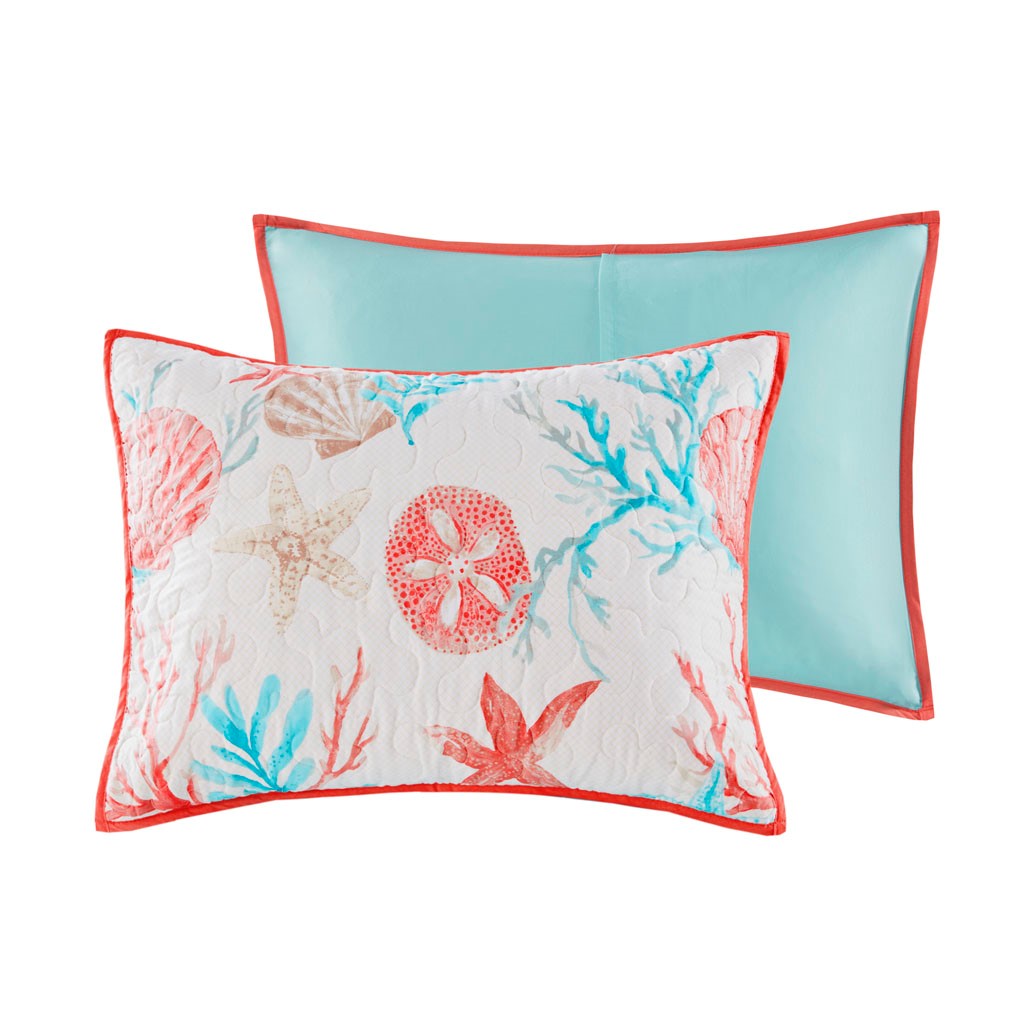 6 Piece Cotton Sateen Quilt Set with Throw Pillows - Coral Full/Queen