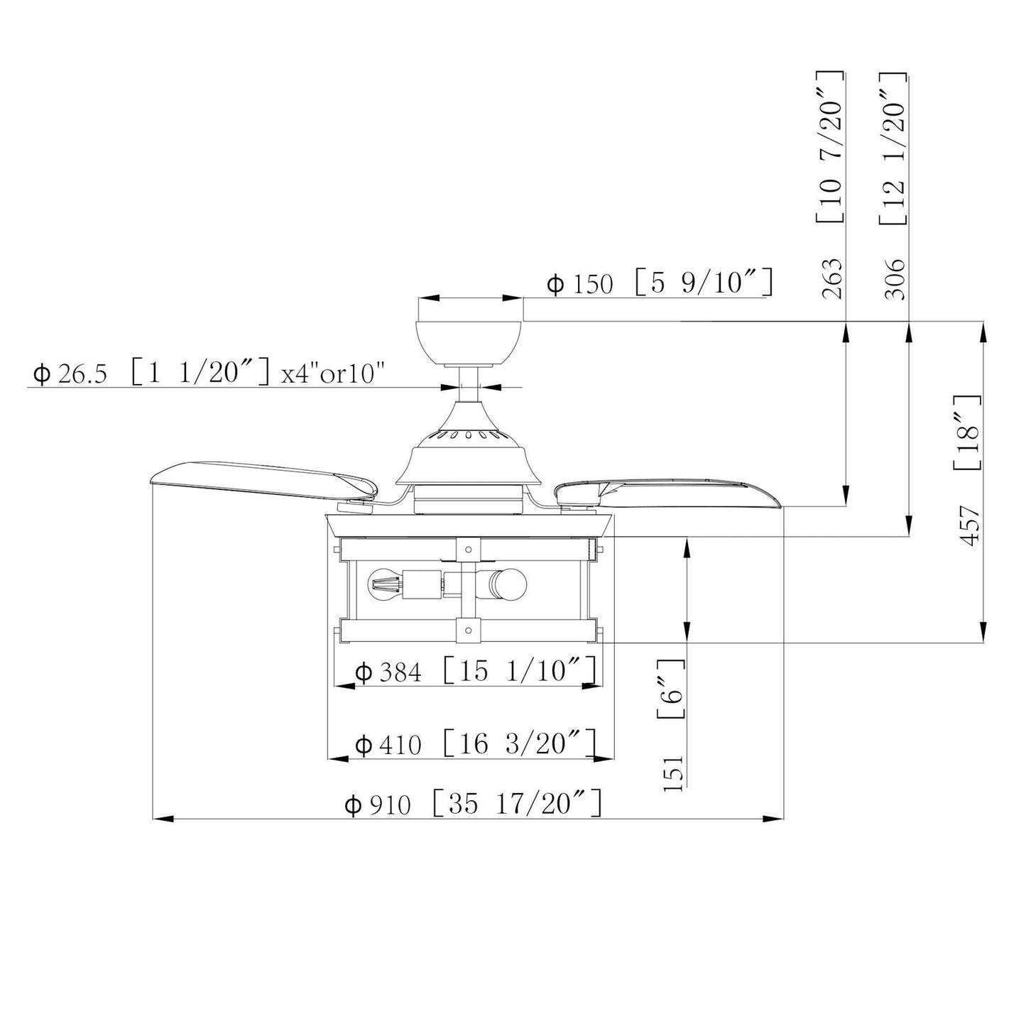 36" Caselli Industrial Downrod Mount Ceiling Fan with Lighting and Remote Control