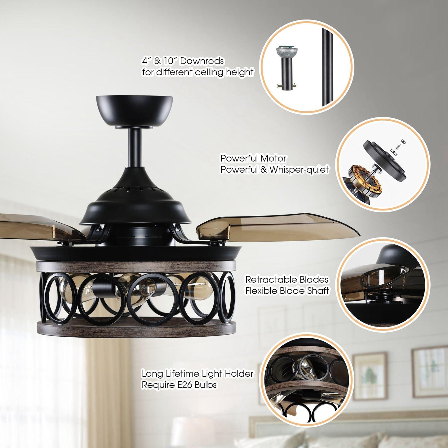 36" Mirelle Farmhouse Downrod Mount Ceiling Fan with Lighting and Remote Control