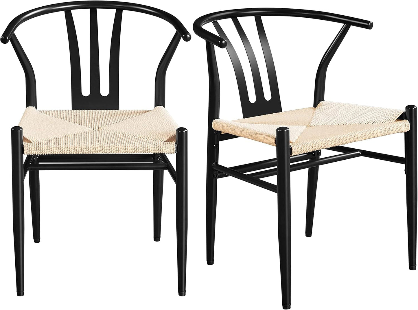 Black Rattan Weave Dining Chairs Set 2 Mid Century Modern