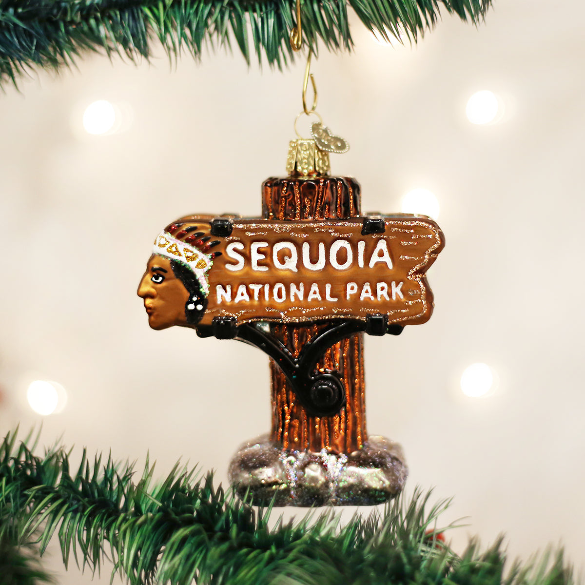 Sequoia National Park Ornament featuring a sign design with intricate details and traditional motifs