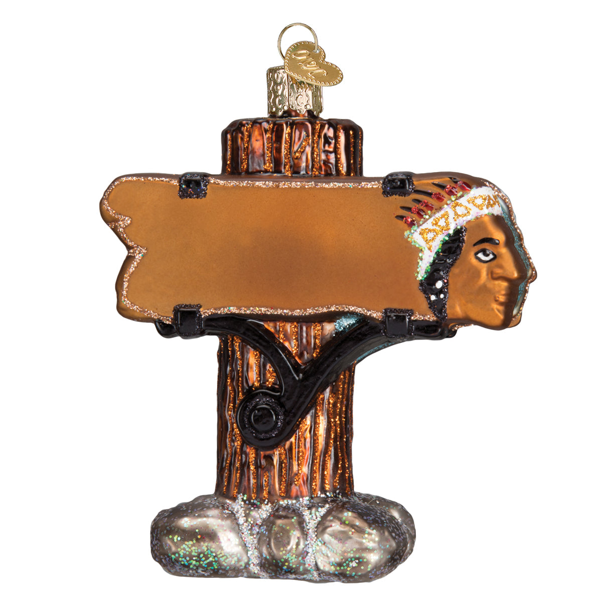 Sequoia National Park Ornament featuring a Native American-inspired design and wooden sign structure.