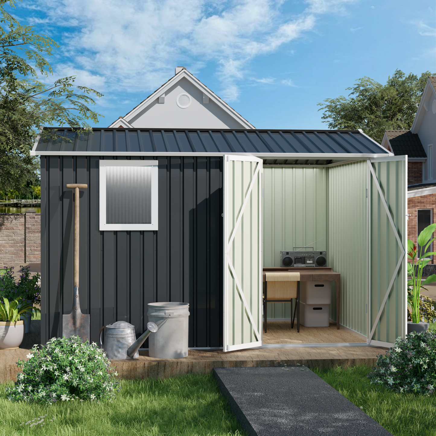 9x6 FT Metal Garden Shed for Patio and Backyard Storage