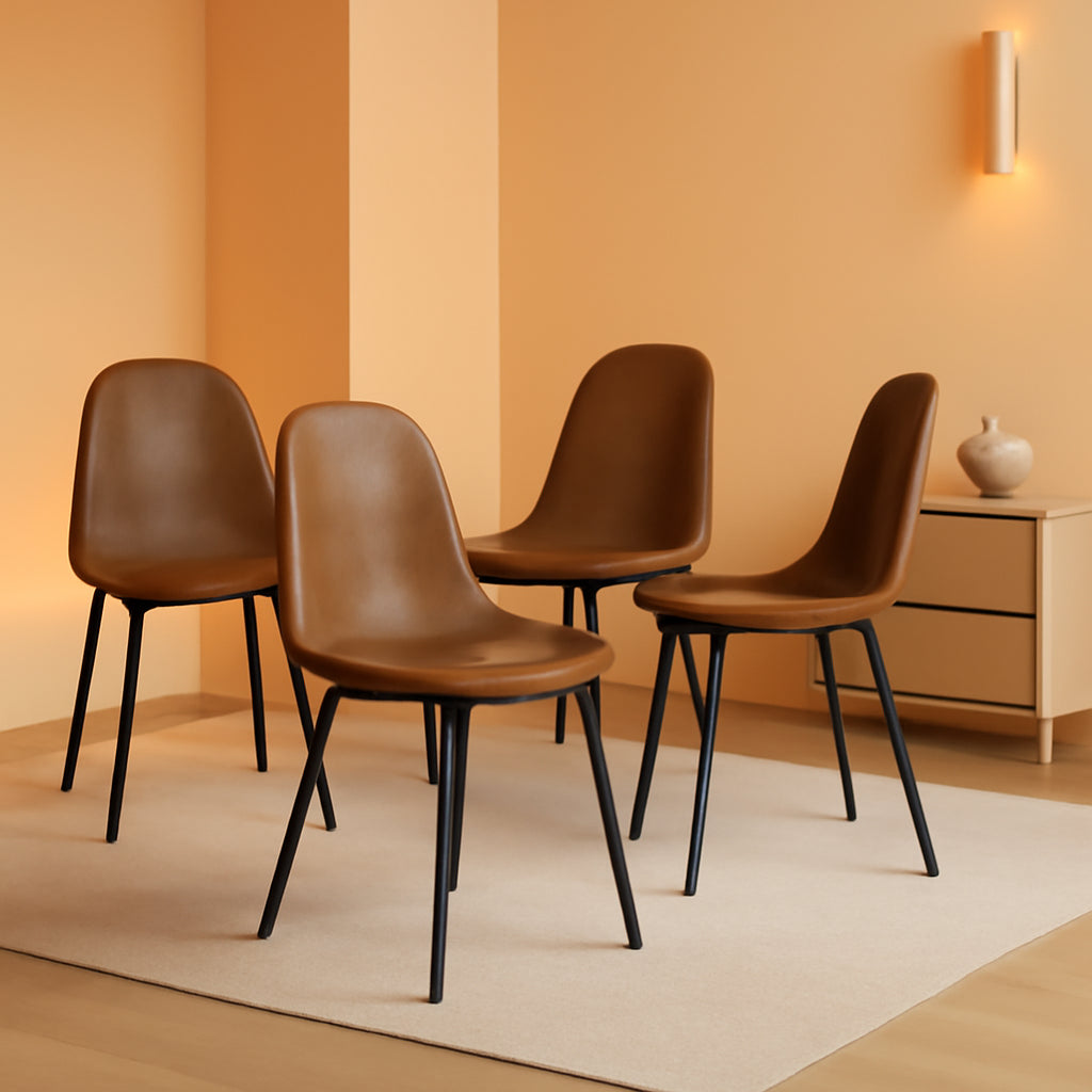 Mid Century Modern Upholstered Dining Chairs, Brown