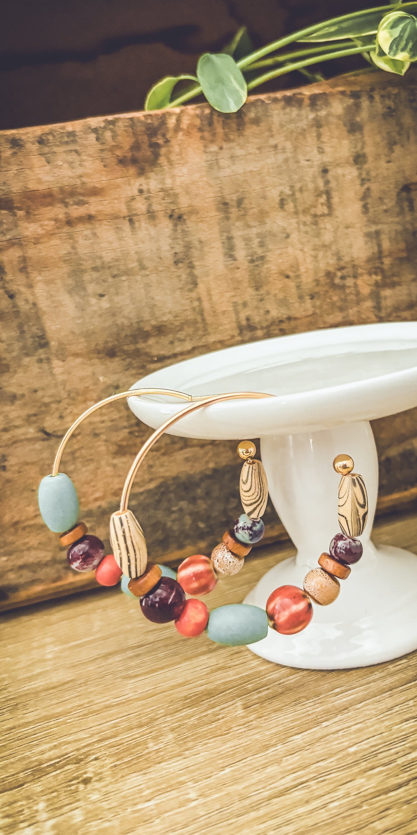 Bohemian Colorful Beaded Stone Hoop Earrings