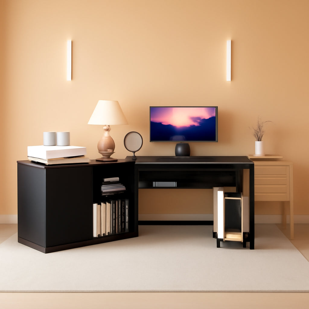 71 Inch Gray L Shaped Desk With Cabinet Storage For Home Office